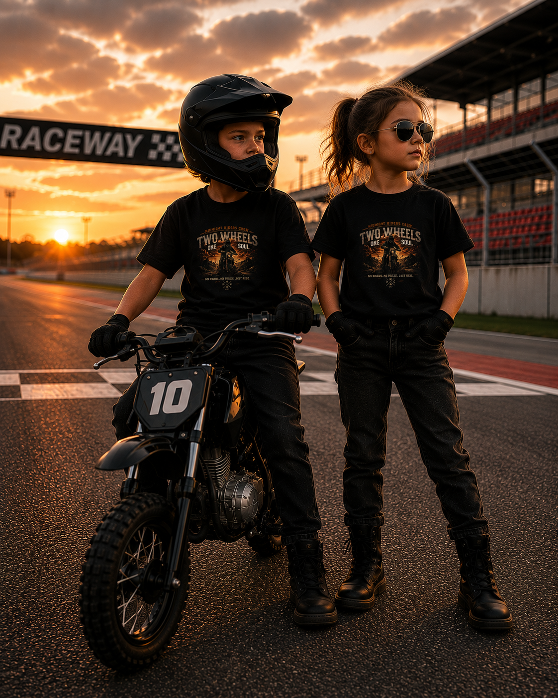 Personalized Gifts Children Motorcycling T-Shirt - "Two Wheels One Soul" Streetwear